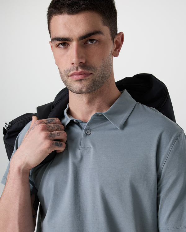 Short Sleeve Feather Polo | Dusty Blue